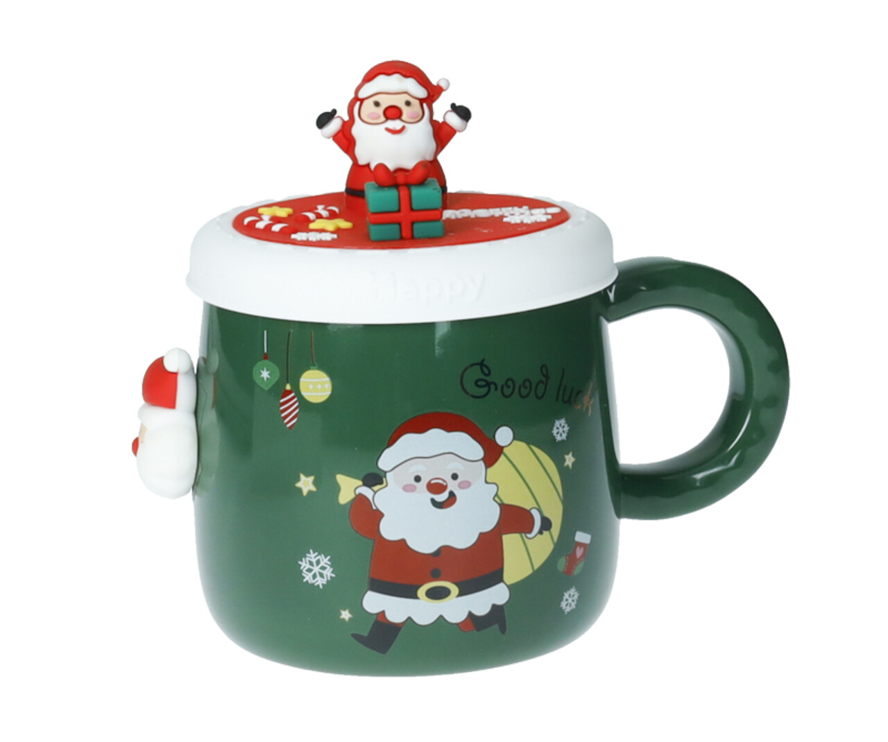 Cana cu capac, Magnet Santa Claus, Brandani, 9.5x8.5 cm, portelan New Bone China - imagine 3
